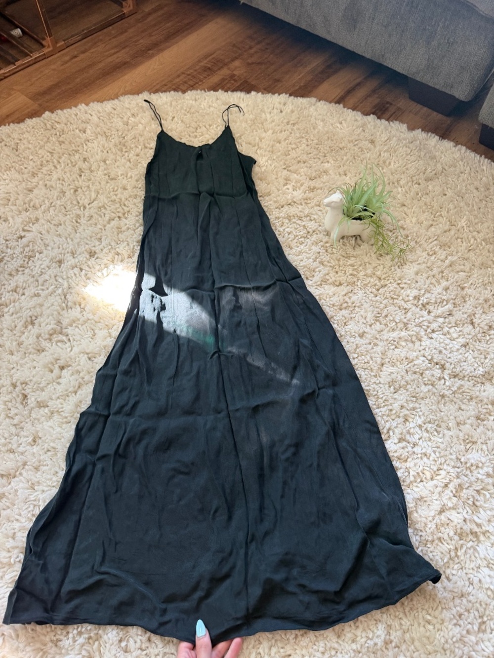 Elegant black slip J. Crew Black Slip Maxi elegant evening  flowy Dress with Spa